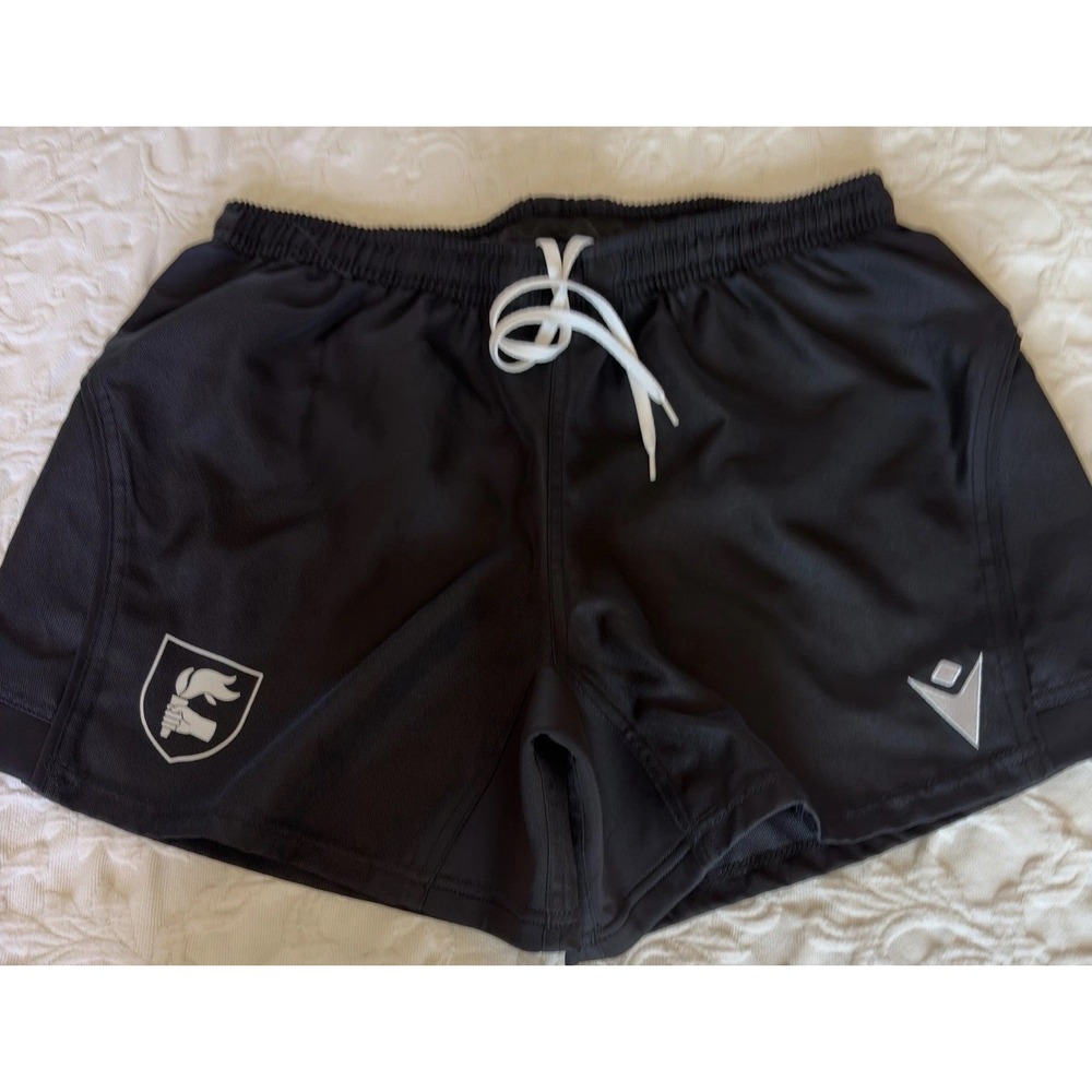 Macron Brentwood College Logo Rugby Shorts Men's XL Black Drawstring Athletic